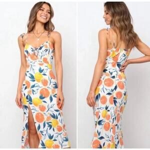 Seven Wonders Citrus Fruit Print Rayon Tie Bust Midi Dress 4